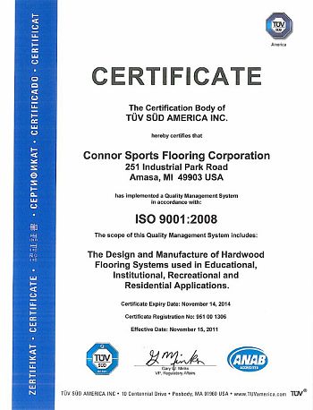 сертификат ISO 9001 Коннор Спортс Флоуринг